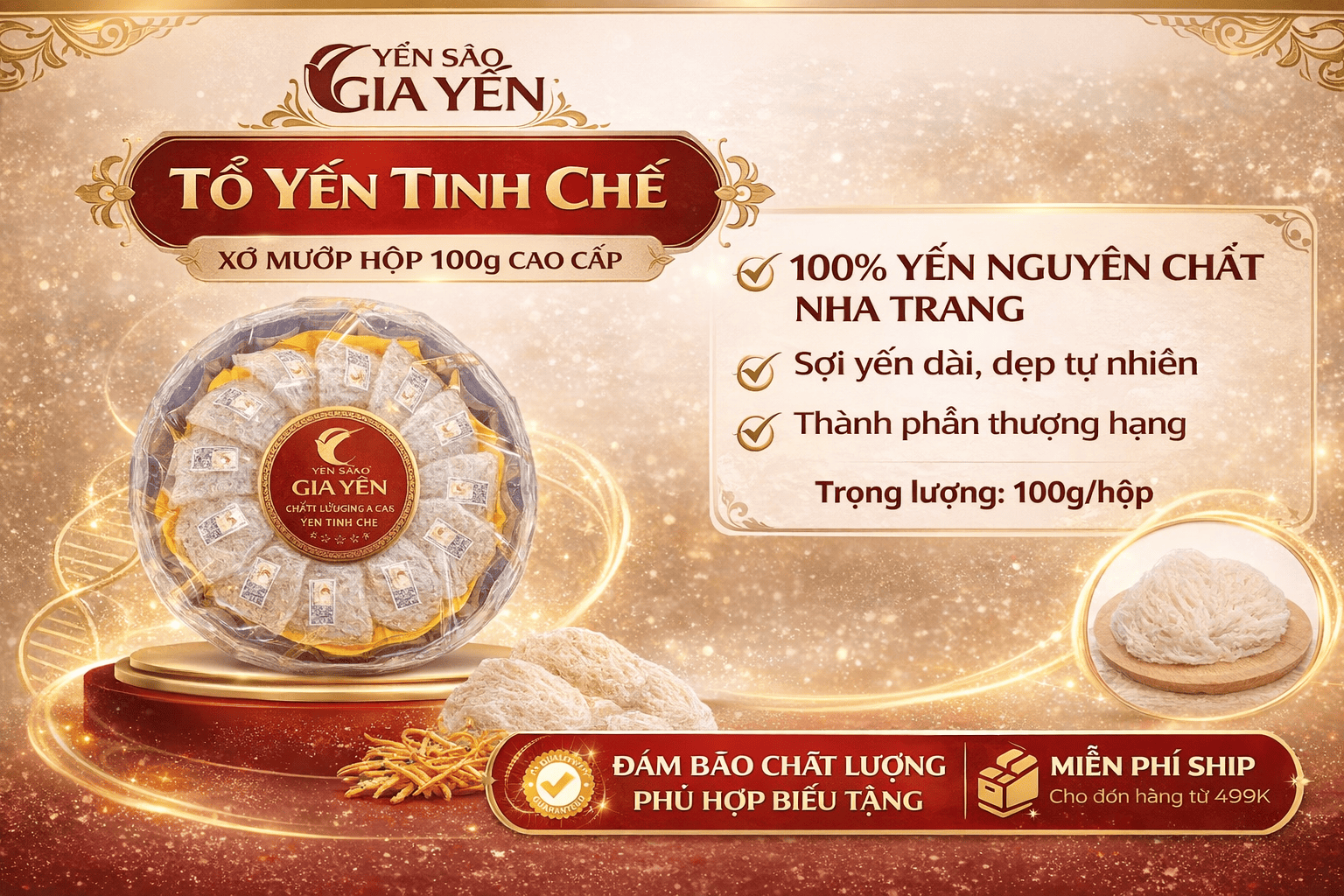 Tổ Yến Tinh Chế – Xơ Mướp Hộp 100g Gia Yến