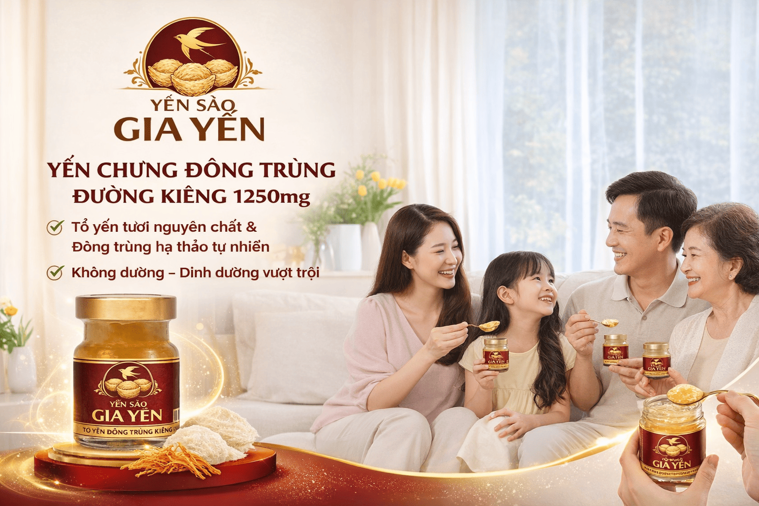 Yến Chưng Đông Trùng Đường Kiêng 1250mg Tổ Yến